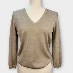 Vintage 80s Mainbocher Gold Metallic Silk Blend Sweater Shimmer Top NYE Party M